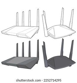 Set of router vector art. Vector Art isolated on white background for coloring book. 
