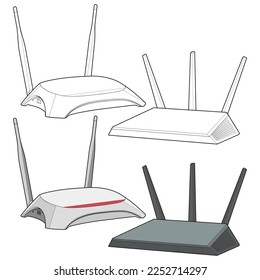 Conjunto de arte vectorial del router. Arte vectorial aislado en fondo blanco para libro de coloreado. 

