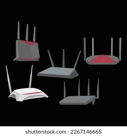 Set of router vector art. Vector Art isolated on black background for coloring book. 
