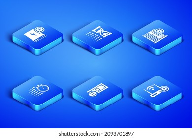 Set Router and wi-fi setting, Power bank, Fast payments, Stopwatch, Old hourglass with sand and Server icon. Vector