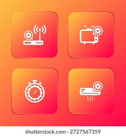 Definir a configuração do roteador e wi-fi, Tv, gerenciamento de tempo e ícone do ar condicionado. Vetor