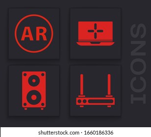 Set Router and wi-fi signal, Ar, augmented reality, Laptop and Stereo speaker icon. Vector