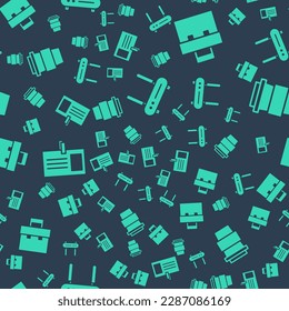 Set Router and wi-fi signal, Briefcase, Identification badge and Coffee cup to go on seamless pattern. Vector