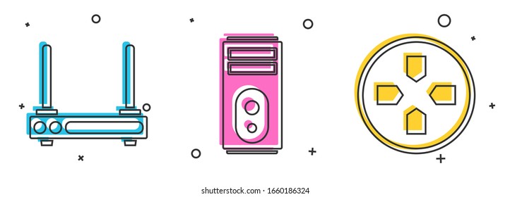Set Router and wi-fi signal, Computer and Gamepad icon. Vector