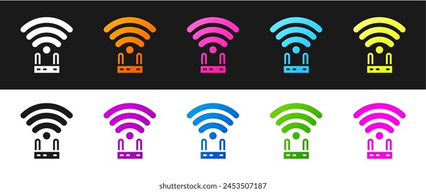 Set Router and wi-fi signal icon isolated on black and white background. Wireless ethernet modem router. Computer technology internet.  Vector
