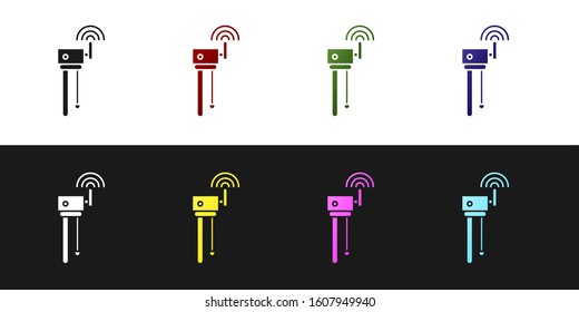 Set Router and wi-fi signal symbol icon isolated on black and white background. Wireless ethernet modem router. Computer technology internet.  Vector Illustration