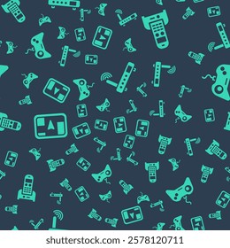 Set Router and wi-fi signal, Telephone, Gps device with map and Gamepad on seamless pattern. Vector