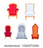 Set of royal armchairs or thrones cartoon style, vector illustration isolated on white background. Antique and medieval empty chairs collection, classic style objects of furniture