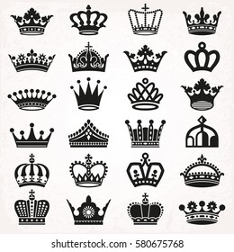 Set Of Royal Crown Heraldic Silhouette Icons Vector Illustration