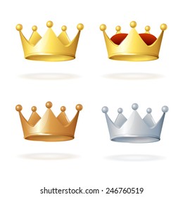 Set of royal crowns isolated on white background