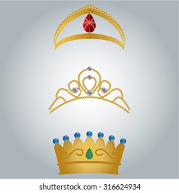 Set of royal crowns on a colored background