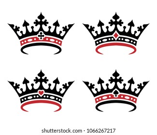 A set of royal crowns for playing cards. Objects isolated on white background