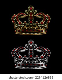 set of royal crowns appliqué with rhinestones