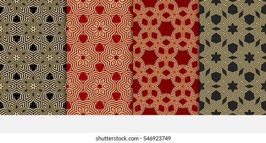 set of royal floral seamless pattern. Luxury ornament for wallpaper, invitation. Vector illustration. golden color.