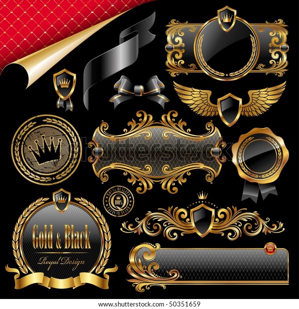 Set of royal gold\
and black design elements