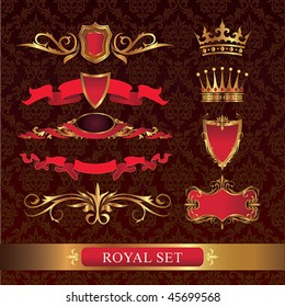 Set of royal, gold, decorative elements.