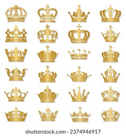 Set of royal golden crown with gradient vector Illustration.