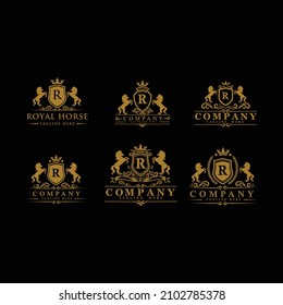 Set Royal Horse Heraldic Logo Design