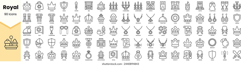 Set of royal icons. Simple line art style icons pack. Vector illustration