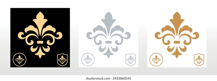 Set royal lily. . Heraldic sign, logo, design element, decoration. Graphic vector pattern