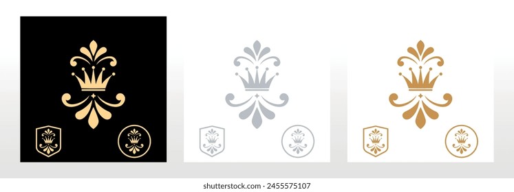 Set royal lily, . Heraldic sign, logo, design element, decoration. Graphic vector pattern