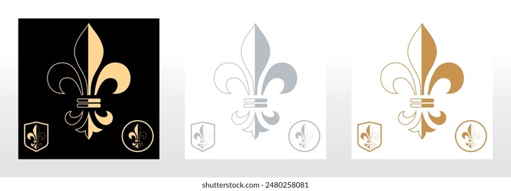 Set of royal lily . Heraldic sign, logo, design element, decoration. Graphic vector pattern