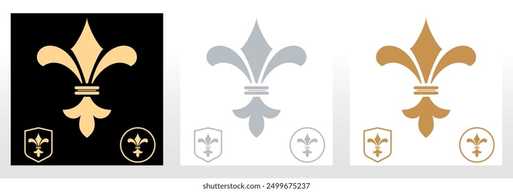 Set of royal lily . Heraldic sign, logo, design element, decoration. Graphic vector pattern