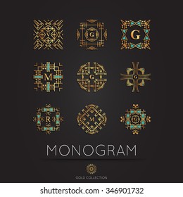 Set of Royal modern monogram, logo vector template. Hotel logo. Kings symbol.