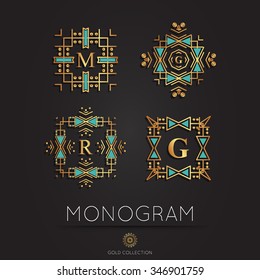 Set of Royal modern monogram, logo vector template. Hotel logo. Kings symbol.