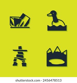 Set Royal Ontario museum, Canadian lake, Inukshuk and Flying duck icon. Vector