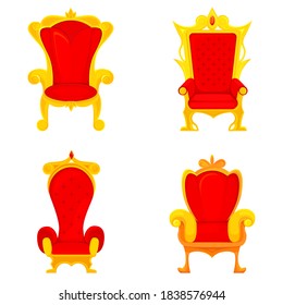 Set of royal thrones in cartoon style. Red and gold king chairs.