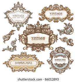 set of royal vintage frames isolated on white