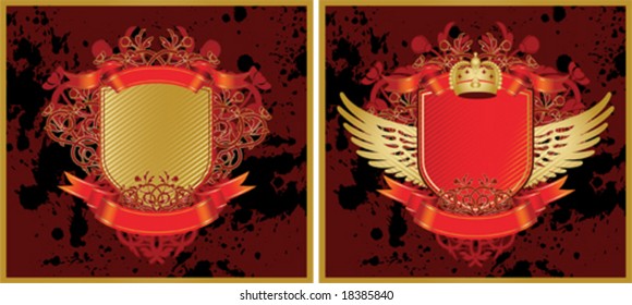 Set of Royal vintage vector illustration with crown and wings