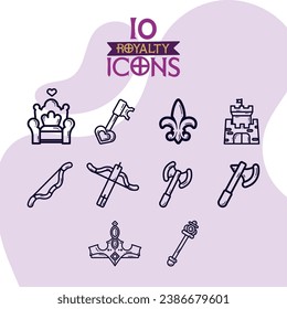 Set of royalty icons Medieval era Vector