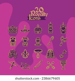 Set of royalty icons Medieval era Vector