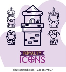 Set of royalty icons Medieval era Vector