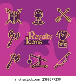 Set of royalty icons Medieval era Vector