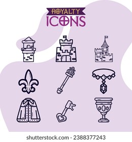 Set of royalty icons Medieval era Vector