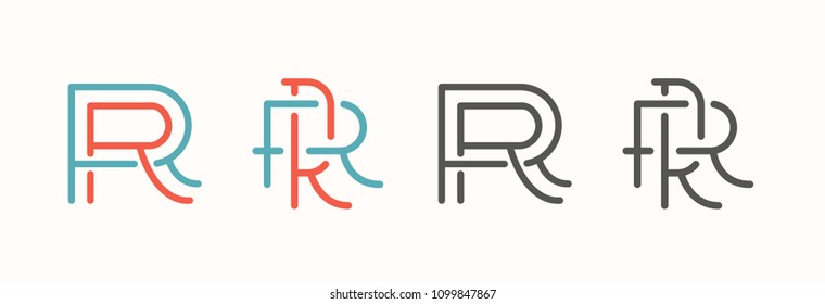 Set of RR Letter Initial Monogram Logo Design Emblem Template. Thin Line Stroke Minimal Geometric Concept.