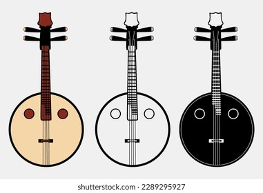 set Ruan, China Oriental Instrumento de Música tradicional - Ilustración vectorial aislada