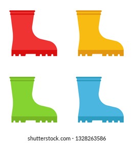 Set of rubber boots. Multicolored rubber boots. Vector illustration Isolated on white background. EPS 10.