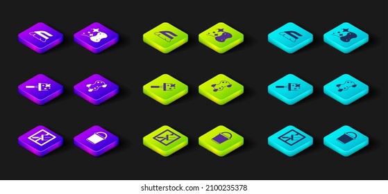 Set Rubber cleaner for windows, Bucket, Sponge,  and Brush cleaning icon. Vector