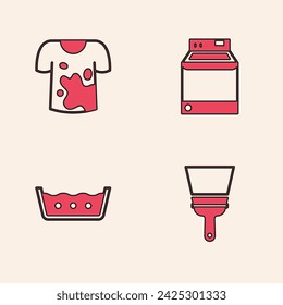 Set Rubber cleaner for windows, Dirty t-shirt, Washer and Temperature wash icon. Vector