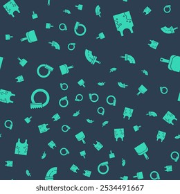 Set Rubber cleaner for windows, Dirty t-shirt, Washing dishes and Dustpan on seamless pattern. Vector