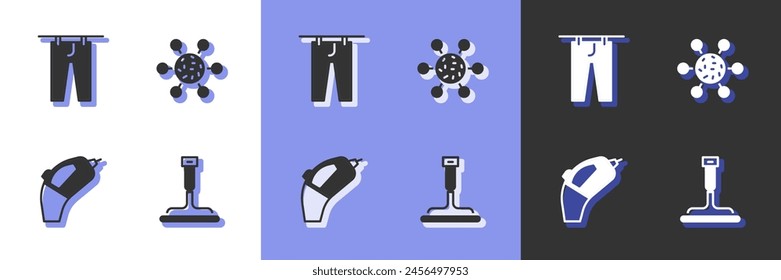 Set Rubber cleaner for windows, Drying clothes, Portable vacuum and Bacteria icon. Vector