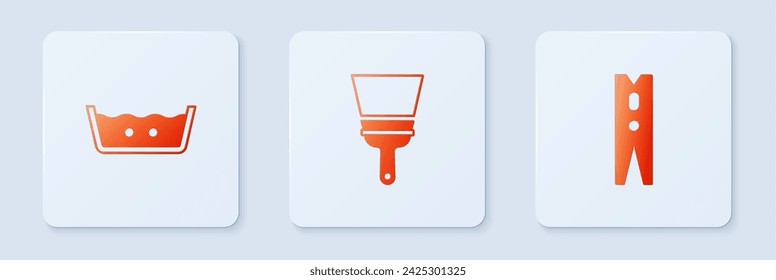 Set Rubber cleaner for windows, Temperature wash and Clothes pin. White square button. Vector