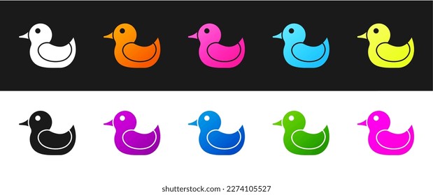 Set Rubber-Ente-Symbol einzeln auf schwarz-weißem Hintergrund.  Vektorgrafik