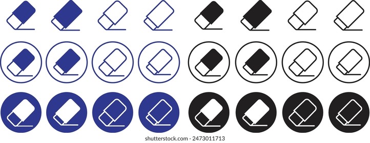 Set of Rubber Eraser icons. Drawing tools flat icons can be used for presentation templates, web and mobile phone apps. Art supplies icons with editable stock isolated on transparent background.