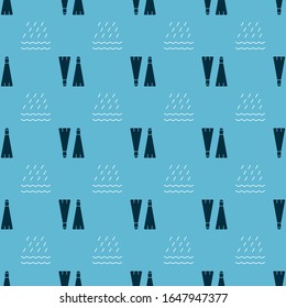 Set Rubber flippers for swimming and Rain and waves on seamless pattern. Vector