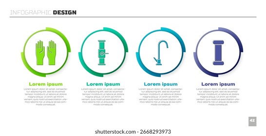 Conjunto de guantes de goma, tubería y válvula de la industria, grifo de agua y tubería metálica de la industria. Plantilla de infografía de negocios. Vector